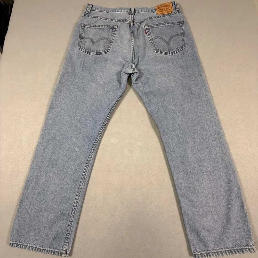 Levis 505 Regular Fit Jeans Mens 36x32 Light Wash Blue Straight Leg Denim‎
